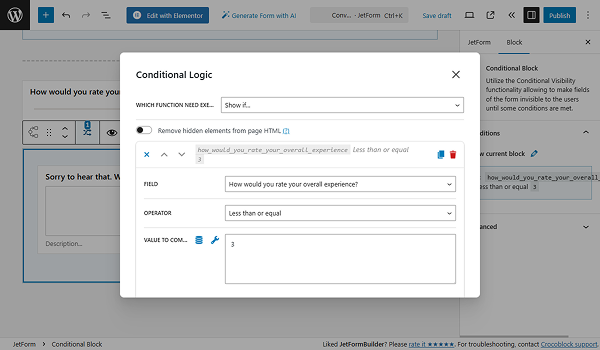 conditional block for rating less than 3