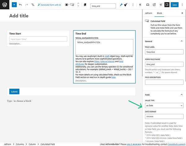 date value type for the calculated field