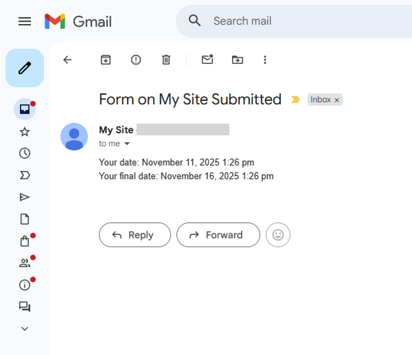 email displays the start and final dates in the adjusted format