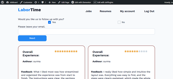 follow up checkbox and email fields on the front