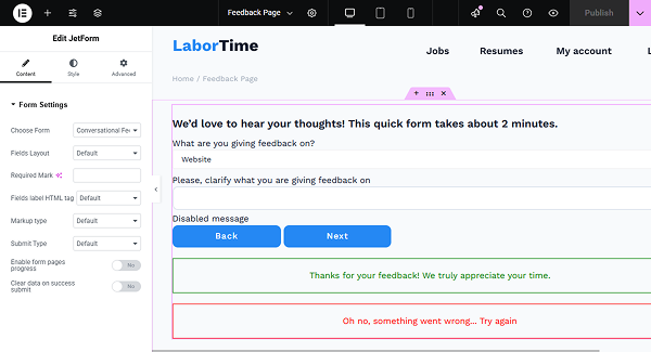 form added to the page