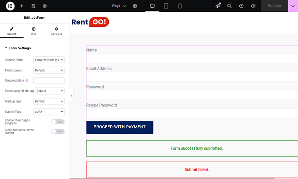 form added to the page