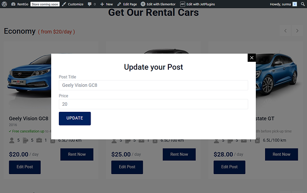 form in the popup on the front