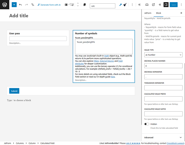 form macro to return the length of a string