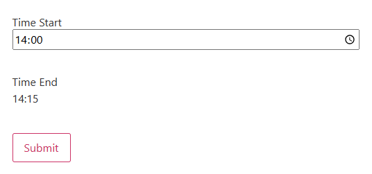 form showing a selected time and a calculated final time