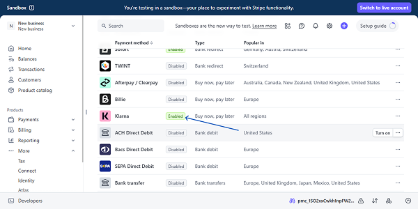 klarna payment method is available