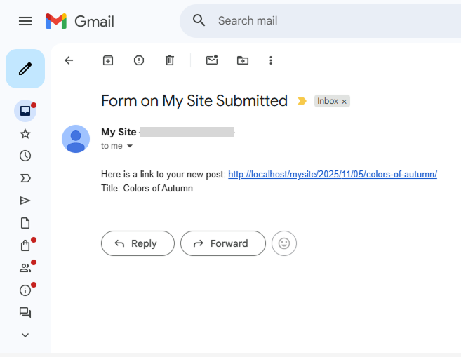 link to the newly created post in email