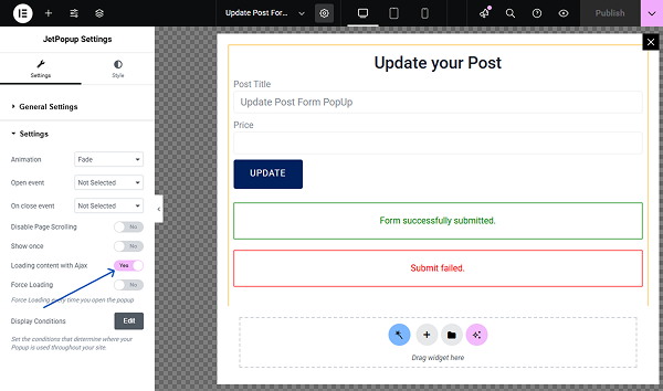 loading content with ajax is on