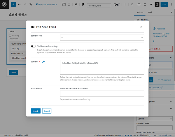 macro to get checkbox option labels from glossary