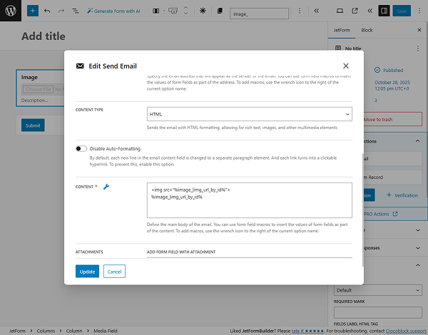 macros to display the image URL in the send email action content