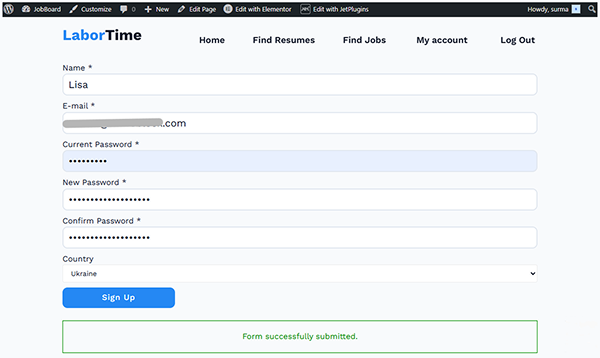 new password used on the front