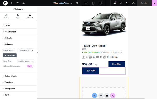 popup attached to the button
