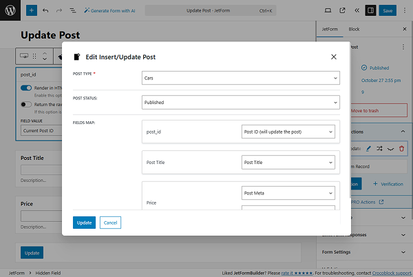 post submission action settings