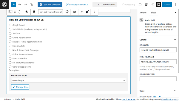 radio field settings