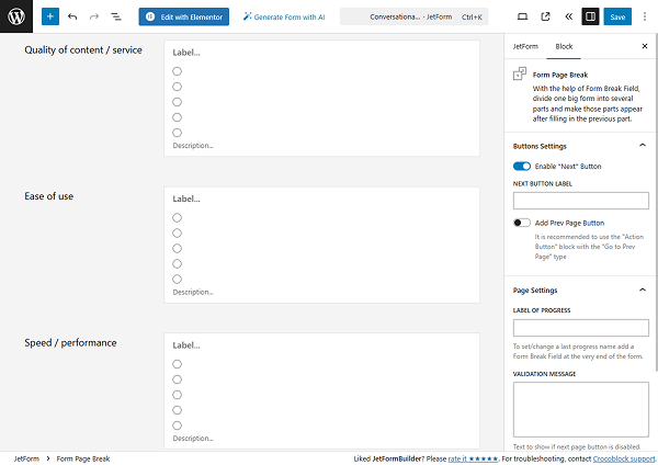 radio fields added to the likert scale