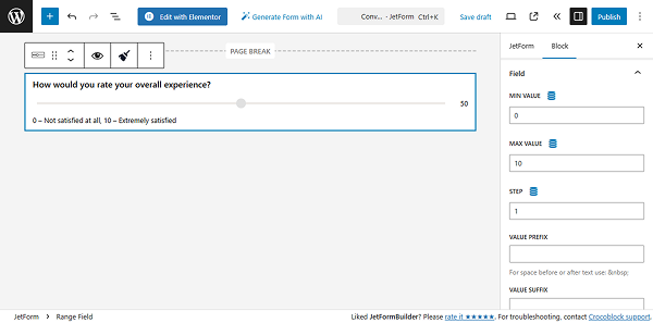 rating range field settings