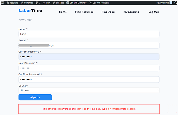 same password is used on the front