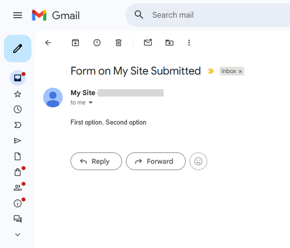 selected options from the checkbox form field in the email