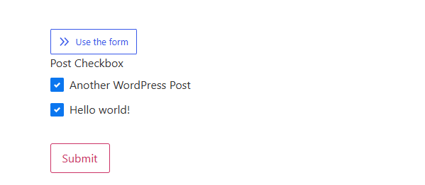 selected posts in the checkbox field in the front-end form