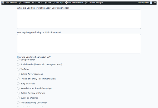 textareas and radio fields on the front