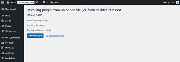 activate the downloaded addon