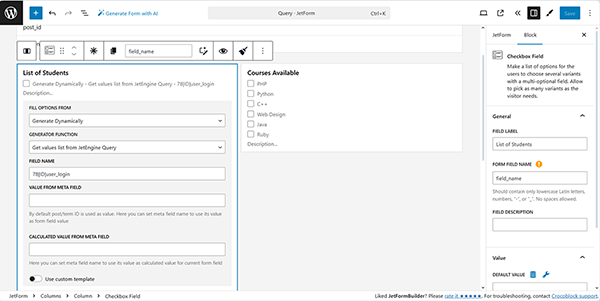 applying the query via the dynamically generated settings