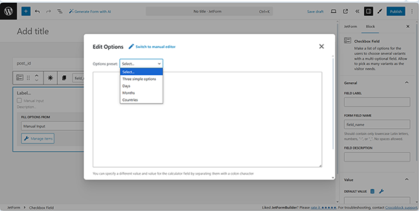bulk adding of options