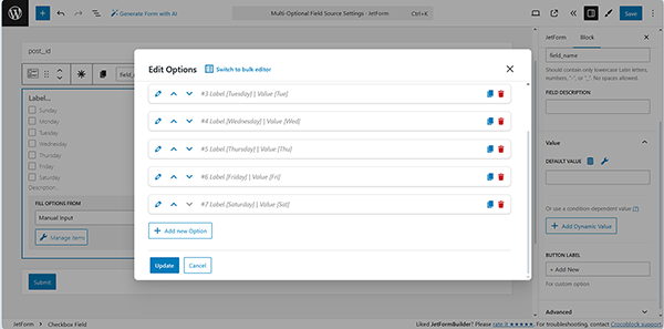 bulk options added to the list