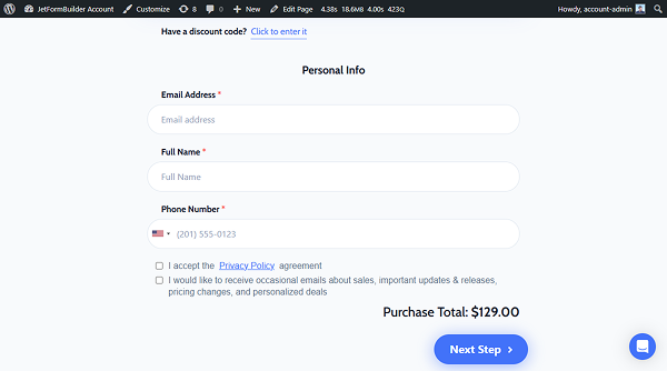 checkout page fields