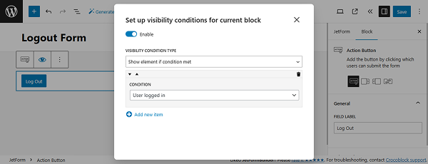 conditional visibility for the logout block