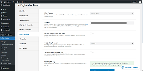 configuring the jetengine settings