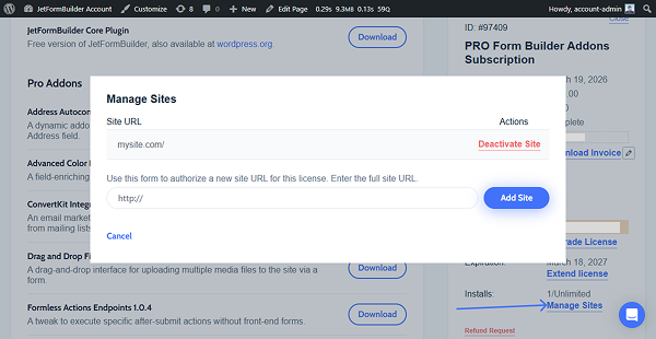 deactivate the license from the account
