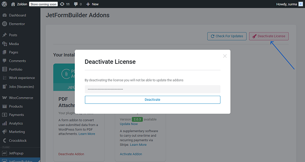 deactivate the license on the site