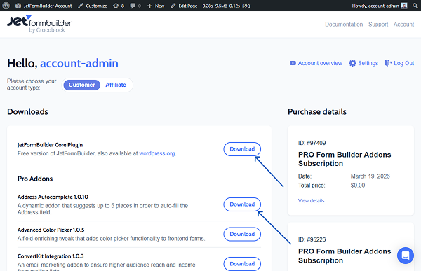 download the plugin and the addon from the account