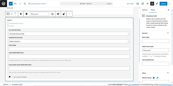 generate dynamically source for the multi-optional fields