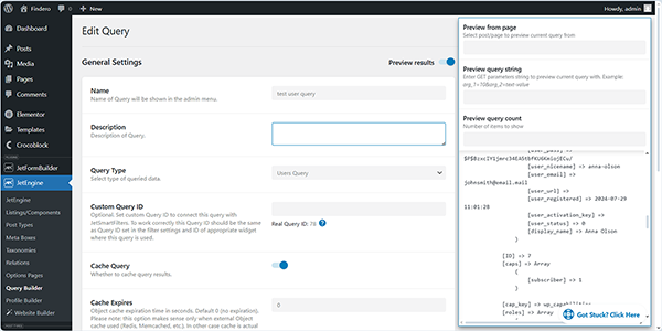 generated parameters previewed via the query