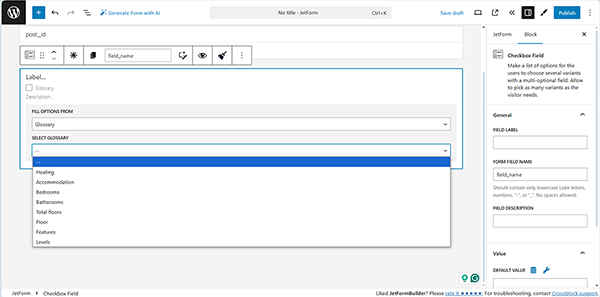 glossary source for the multi-optional fields