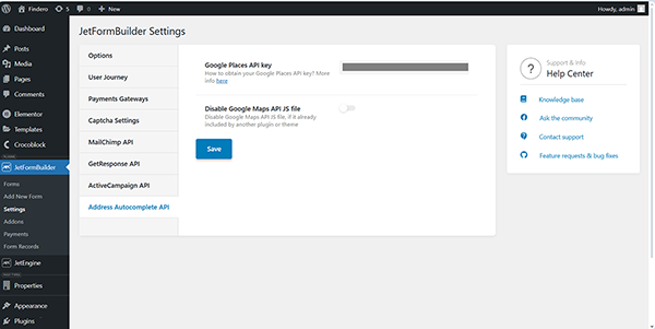 inserting the obtained API key