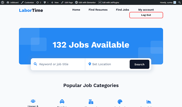 log out button on the front