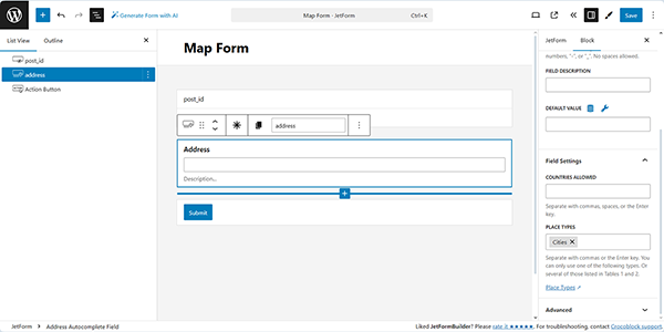 the address autocomplete field added