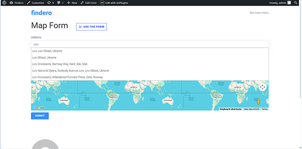 the autocomplete field on the front end