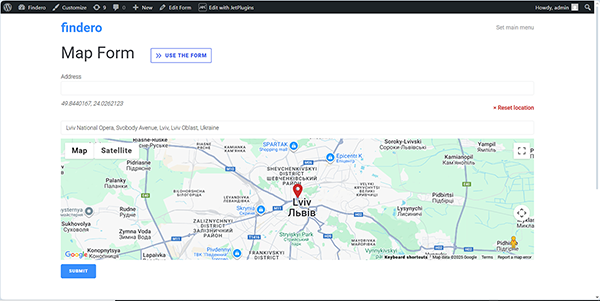 the map displayed via the map field