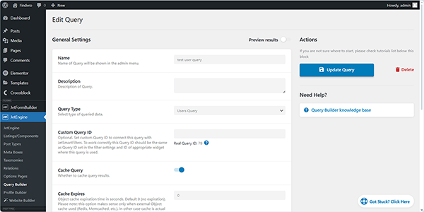 the query created for displaying users' list