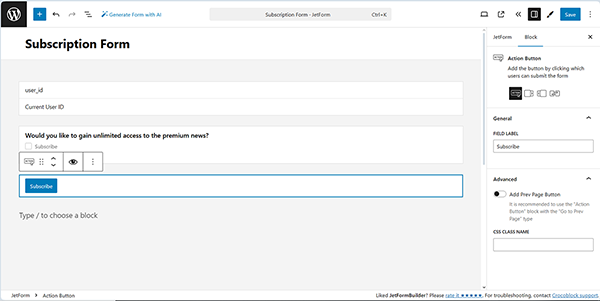the action button settings