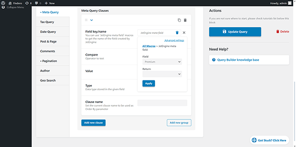  configuring the query’s meta query settings