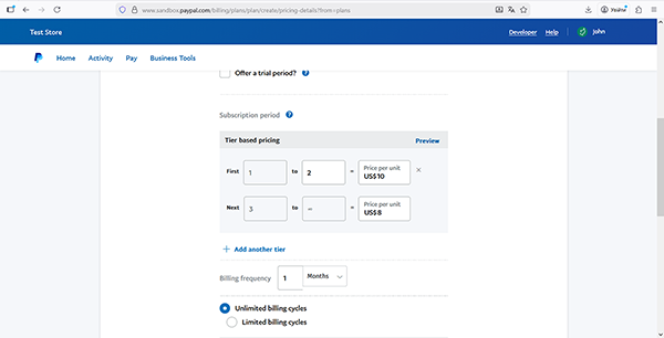 configuring the tier based pricing