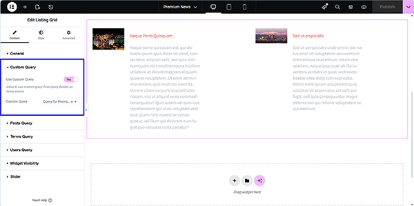 displaying non-premium posts via the listing grid widget