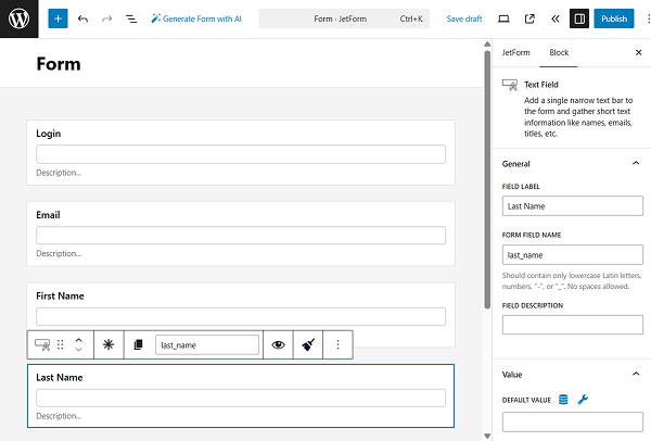 first name and last name fields in the form
