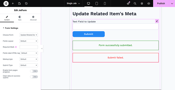 form added to the page