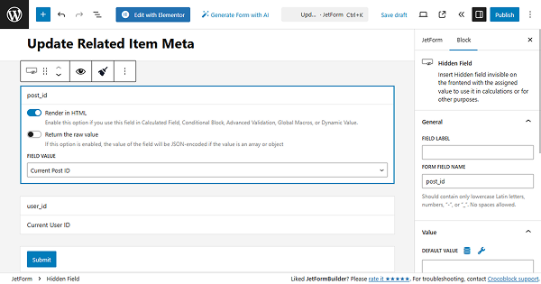 hidden fields added to the form